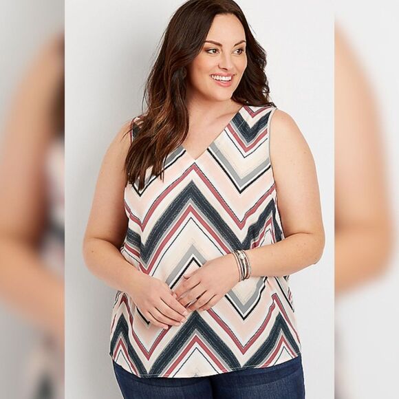 Maurices Chevron Sleeveless Blouse - Size Large, Cream/Pink/Black/Red - Picture 1 of 6